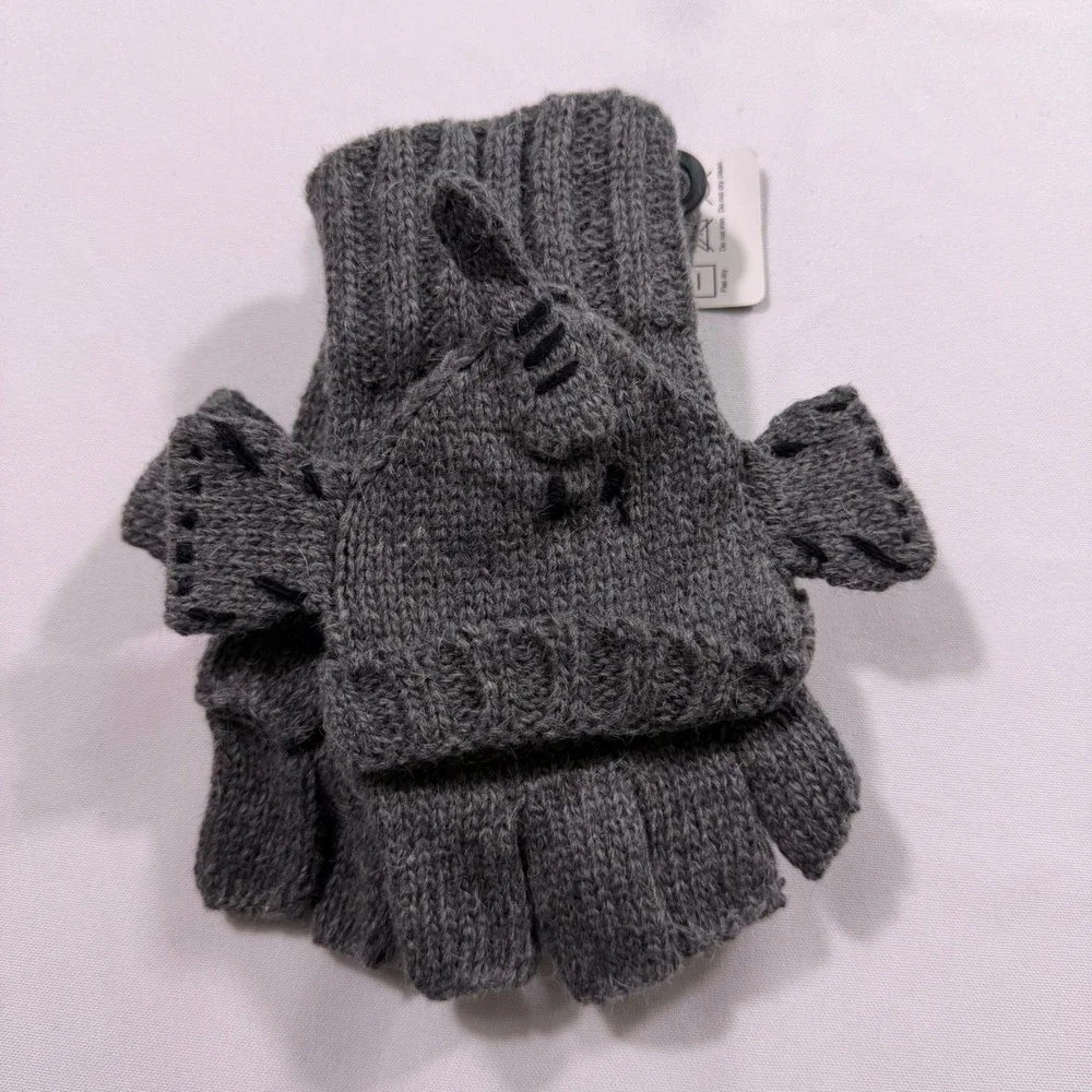 Yan & Lei Gray Wool Blend Elephant Convertible Fingerless Mitten Gloves